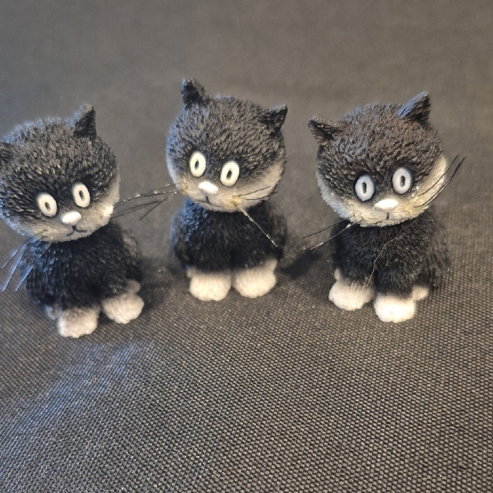 Dubout Set Of 3 Adorable Black and White Cat Figurines